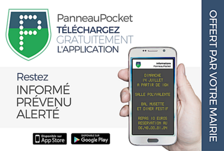 Nos Flash Infos - Alertes - Messages de la mairie disponible sur votre smartphone, Tablette via l'application gratuite PANNEAUPOCKET et aussi sur Ordinateur