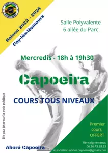 cours de Capoeira le mercredi de 18h à 19h30 toux niveaux de Capoeira en salle polyvalente au 6 allée du Parc proposés par un formateur agréé Les premiers cours sont offerts